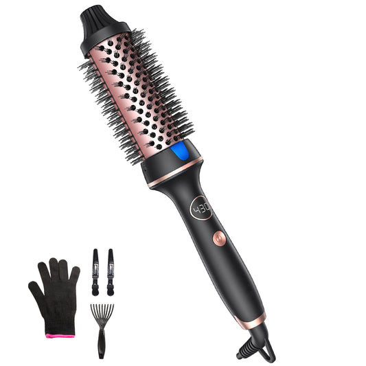 Thermal Hair Brush for Blowout Look, 1.5 Inch Heated round Brush for Natural Curl,Ionic Curling Iron Wand with Dual Voltage, Volumizing Smoothing Hot round Brush, Black