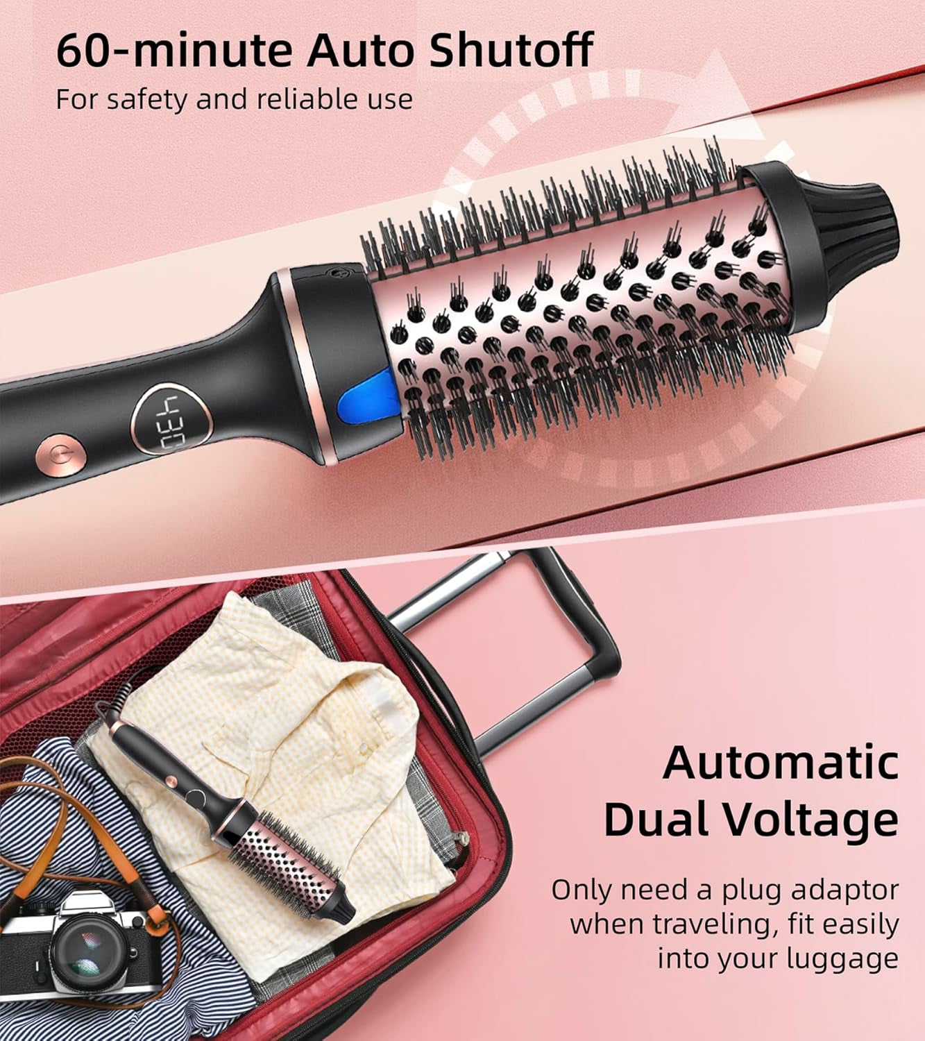 Thermal Hair Brush for Blowout Look, 1.5 Inch Heated round Brush for Natural Curl,Ionic Curling Iron Wand with Dual Voltage, Volumizing Smoothing Hot round Brush, Black