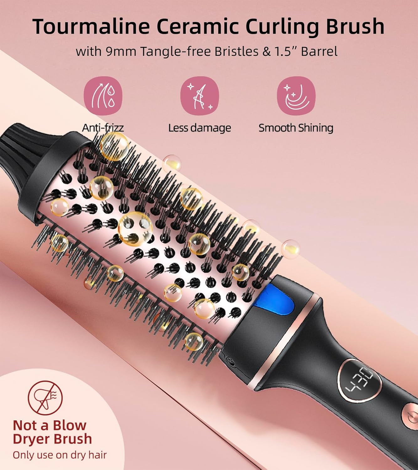 Thermal Hair Brush for Blowout Look, 1.5 Inch Heated round Brush for Natural Curl,Ionic Curling Iron Wand with Dual Voltage, Volumizing Smoothing Hot round Brush, Black